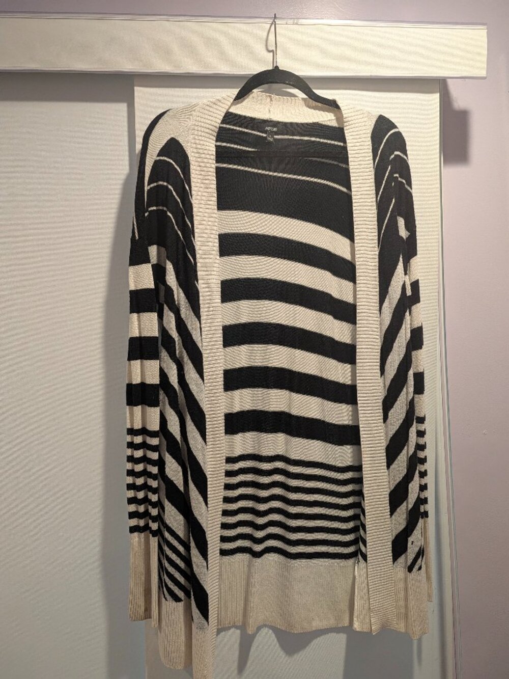 Ivory & Black Striped Open-Front Cardigan, Apt 9